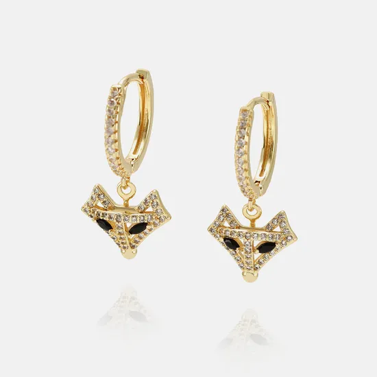 Animal Series Fox 18K Gold Plated Zircon CZ Drop Hoop Earrings