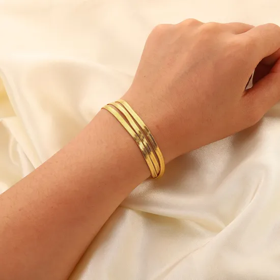 18K PVD Gold Plated Link Chain Chunky Crystal Band Stainless Steel Bracelet Fashion Jewelry