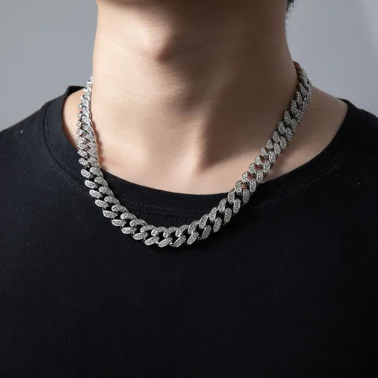 Fashion Cuban Link Chain Hip Hop Man Cuban Necklace Accessories Cool Couple Full Diamond Necklace