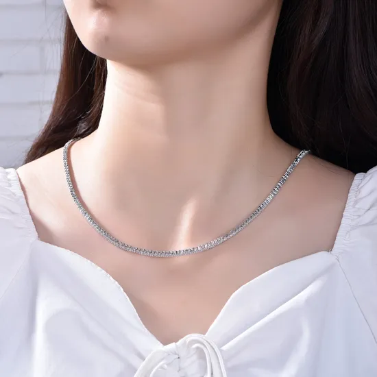 925 Sterling Silver Italian Cuban Link Curb Chain Necklace for Women Baguette CZ Diamond Chain Necklace Jewellery Women Chain Custom Necklace