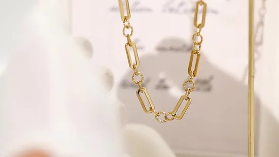 14K Gold Plated Stainless Steel Chain Link Necklace Mixed with O & Retangle Chain for Women Fashion Jewelry