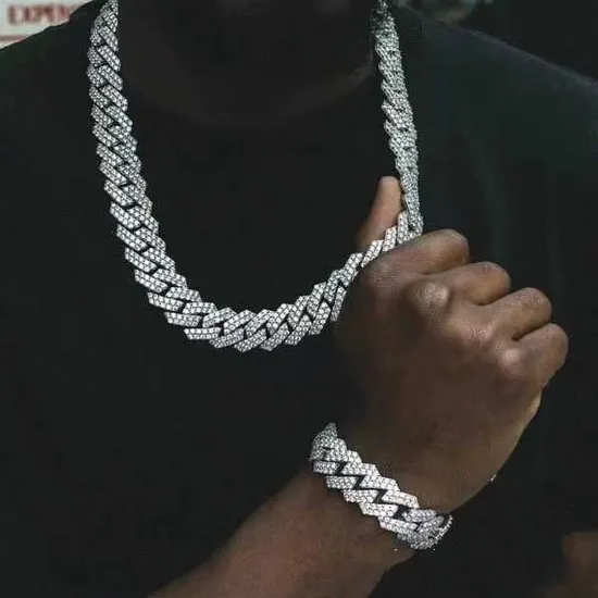 Luxury Full Iced Silve Cuban Link Choker Chain with Diamonds Hiphop Necklace