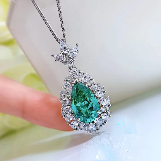 Junheng Necklace Shape Bling Halo CZ Necklace Classical 925 Silver Cubic Zirconia Water Drop Stone Link Chain Necklaces