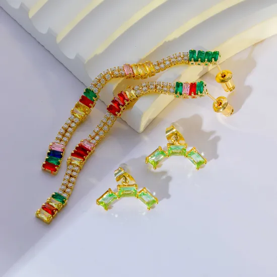 Luxury Zircon Stone Earrings Multicolor Stone 18K Gold Plated Hoop Earring for Women Party