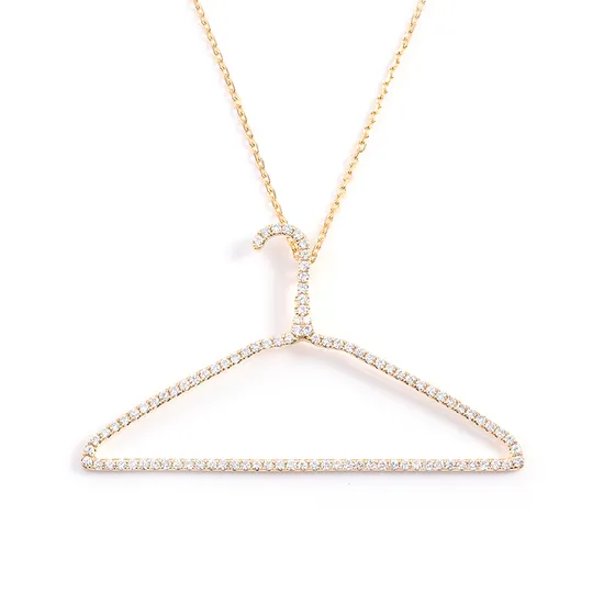 Redoors Custom Jewelry Hpht Diamond Melee Lab Diamond Hangle Design Pendant Necklace in 10K Yellow Gold Link Chain