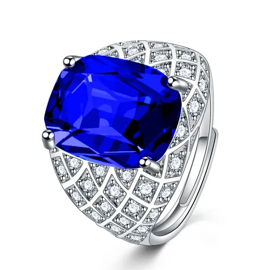 Square Bird′s Nest Diamond Ring for Men Rectangular Yellow