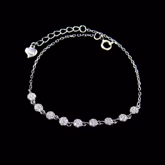 Fashion Double Round Shaped Real Silver Cubic Zirconia Bracelet for Girl Appointment