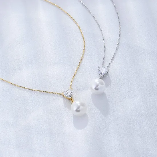 Custom 925 Silver Diamond Claw Setting Wedding Rhodium Plated Triangle Drop Pearl Earring 