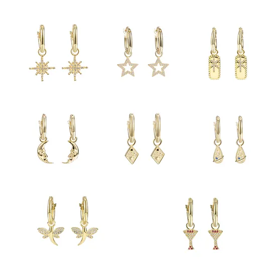 Popular Earrings Drop Rhombus/Moon/Star/Dragonfly 18K Gold Plated Huggie Hoop Earrings 