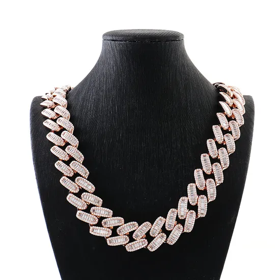 20mm Baguette Cuban Link Chain Mens Diamond 925 Silver Miami Cuban Necklace Iced out Cuban Link Chain Hip Hop Rapper Jewelry 