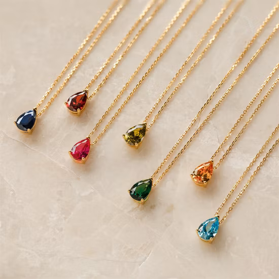 Custom Minimalist Natural Stone Silver S925 Sterling Jewelry 14K Gold Plated Zircon Baguette Square Birthstone Gemstone Necklace