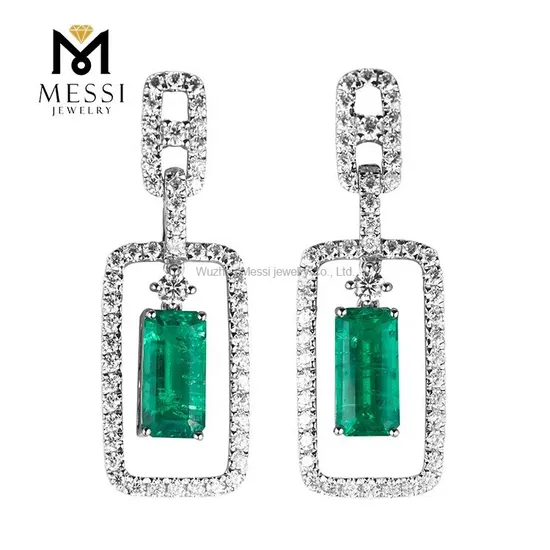 Geometric Design Elegant Moissnaite Pendant Earring 14K 18K Gold Emerald Drop Earring 