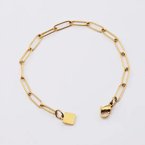 Fashion Jewelry Gold Plated Square Pendant Women Chunky Stainless Steel Link Chain Bracelet 