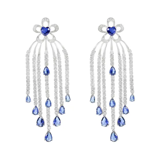 925 Sterling Silver Created Moissanite Lab Diamonds Aquamarine Drop Dangle Earrings Fine Jewelry 