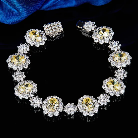 Fashion Sterling Silver Bangle Bracelet Cubic Zirconia Flower Bracelet 