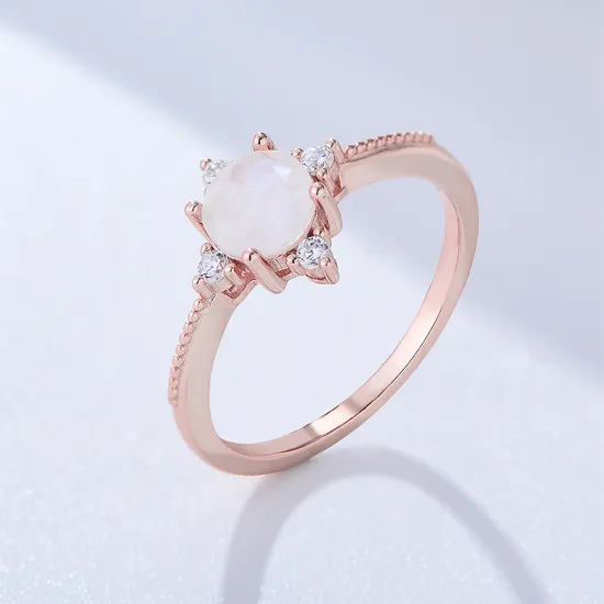 Fashion Simple Design Sterling Silver 925 Zircon Gemstone Ring Latest Rose Gold Rose Quartz Ring 