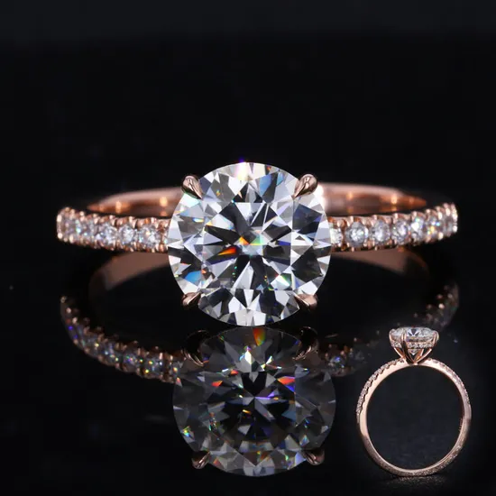 Fashion Jewelry 1.5CT Round Solitaire Pink Gemstone Cubic Zircon Engagement Wedding 925 Sterling Silver Rings for Women 