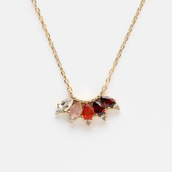 Elegant Gold Link Chain Necklace with Multicolor Precious Stones 