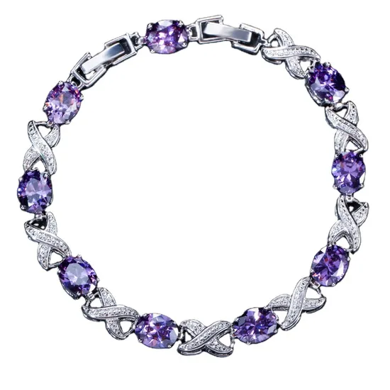 Classic Oval Cut Dark Blue Cubic Zirconia Bracelet Fashion Hip Hop Cubic Zirconia Jewelry Gift 