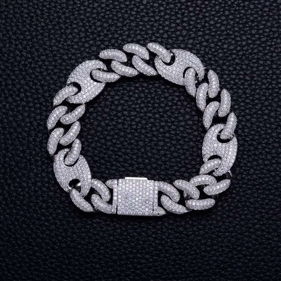 New 16mm Cuban Link Chain 925 Silver Ice out Full Zirconia Men Bracelet 