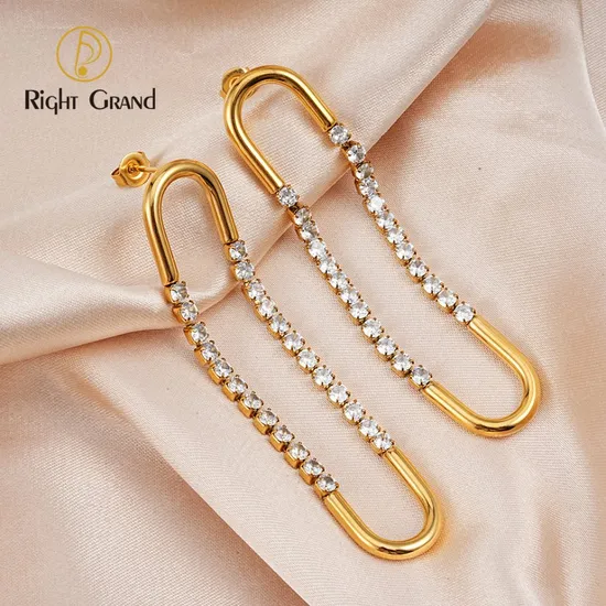 Trendy Fashion Women Jewelry Stainless Steel Paper Clip Chain Dangle Freshwater Pearl Drop Earrings 