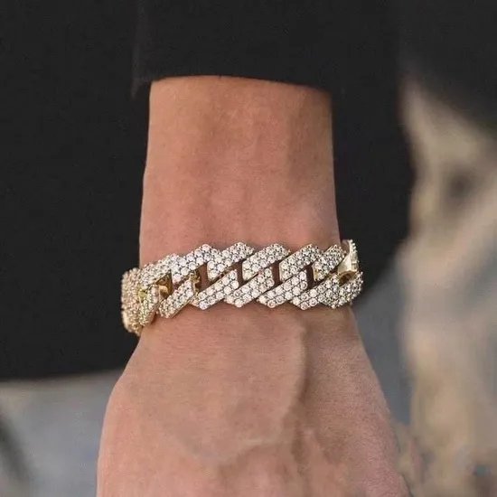 Mens Hip Hop Iced out Moissanite Diamond Cubana Cuban Link Chain Bracelets 