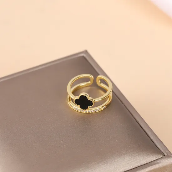 Women′s Open Ring Fashion Personalized Ins Ring Letter H Gold Plated Crushed Diamond Ring 