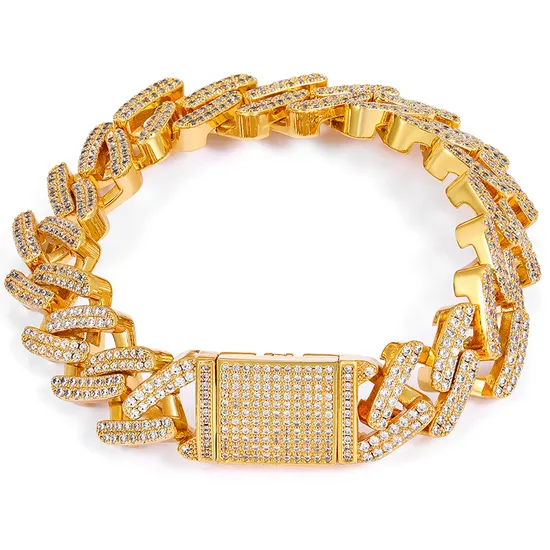 Unique Design Iced out Fine Jewelry 13.4mm Gold Plated 925 Sterling Silver Vvs Moissanite Men Hip Hop Cuban Link Chain Bracelet 