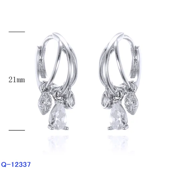 Fashion Copper Jewelry 925 Sterling Silver Dangle Drop Zirconia Earrings 