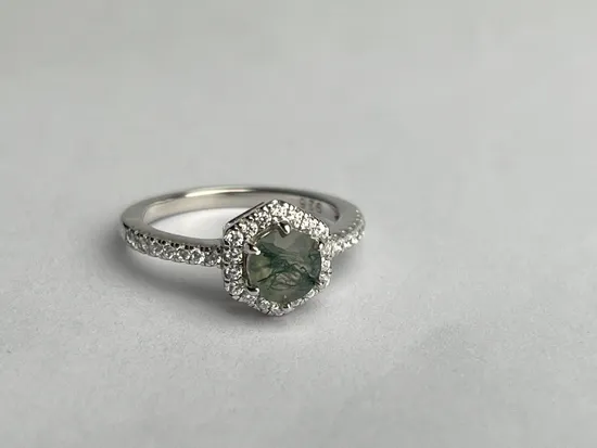 Wholesale Women Jewelry Oval Moss Agate Ring Engagement Wedding Ring 