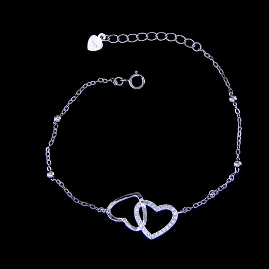 Bridal Design Cubic Zirconia Wedding Bracelet with Upside Down Two Heart Shaped 