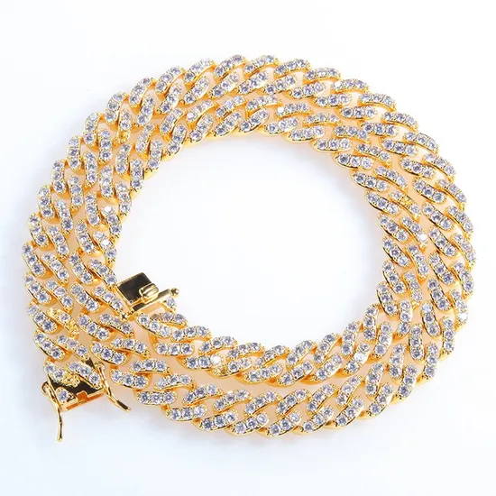 Customized Rose Yellow Real Gold Plated Heavy Brass Multicolored Cuban Chain Link Necklace for Women/Men 