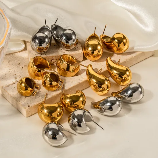 18K Gold Drop Earrings Stainless Steel Studs Earrings for Women 