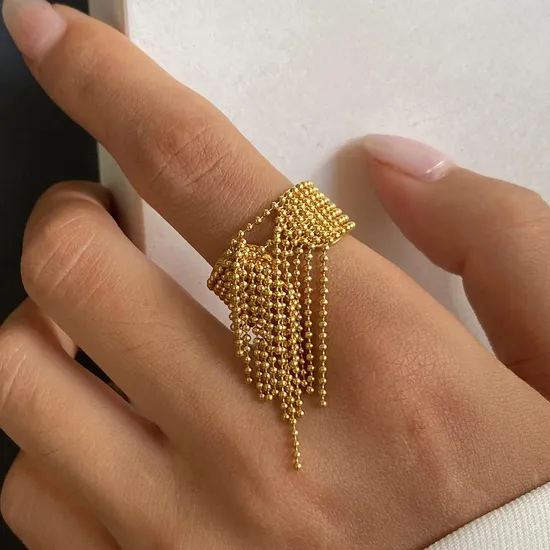 French Vintage Natural Stone Ring Hundreds of Premium Feeling Gemstone Hand Jewelry Women Titanium Steel Open Ring 