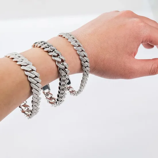 Xingyue Factory Outlet Wholesale Hip Hop Jewelry 925 Sterling Silver Vvs Diamond Moissanite Chain Cuban Link Men Bracelet 