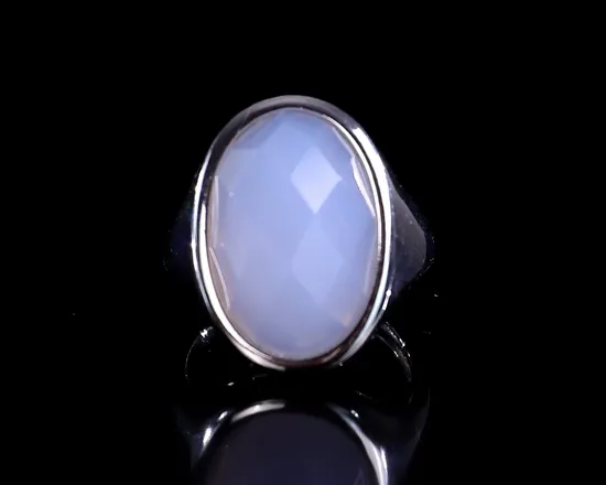 Sliver 925 Ring Wholesale Natural Crystal Healing Stones Gemstone Jewelry Ring Blue Chalcedony Adjustable for Gift 