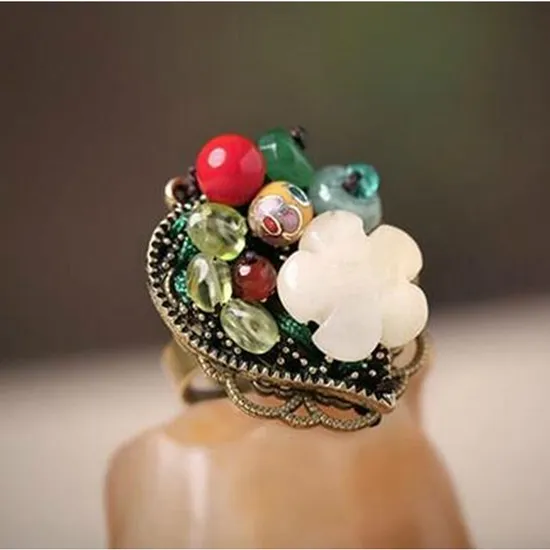 Boho Style Colorful Gemstone Ethnic Ring 